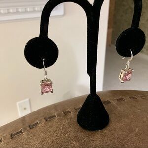 925 Silver and Pink Stone Shepherd Hook Earrings